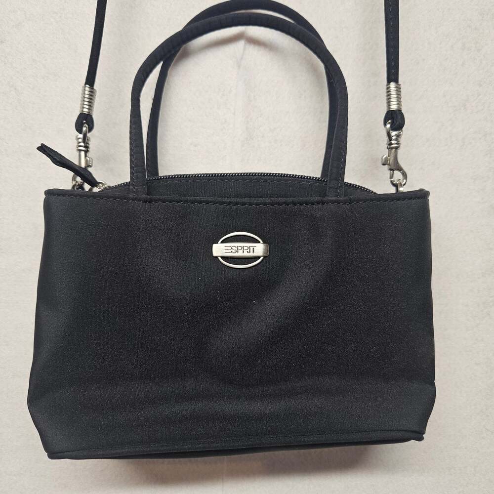 Vintage Esprit Black Nylon Mini Crossbody Bag Silver Hardware Y2K Top Handle